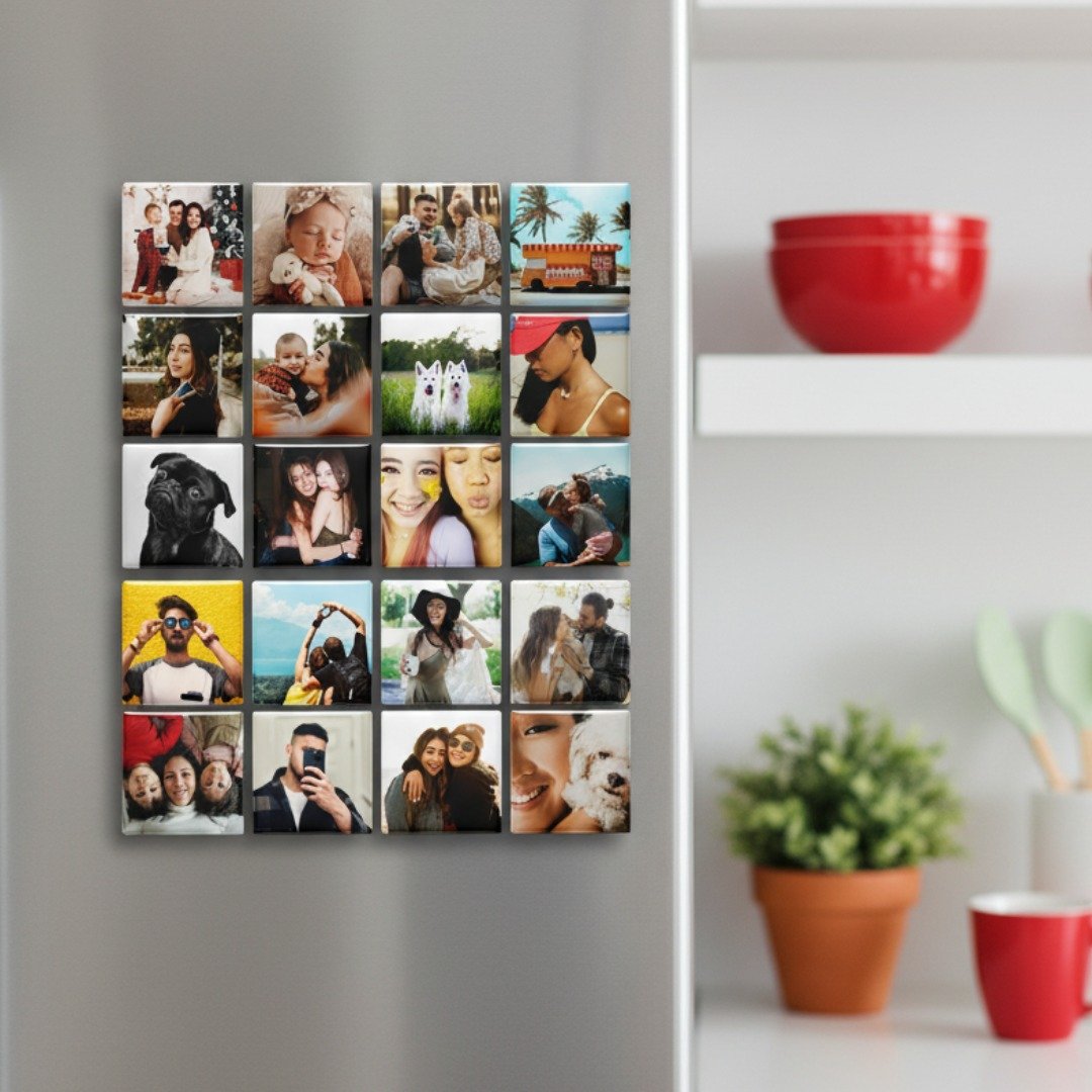 Vários imãs personalizados sobre a mesa